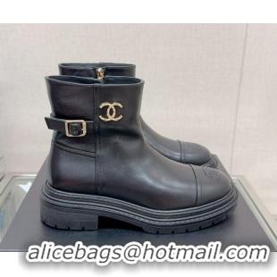 Good Taste Chanel Lambskin Ankle Boots with CC Buckle Black 901005