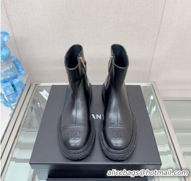 Good Taste Chanel Lambskin Ankle Boots with CC Buckle Black 901005