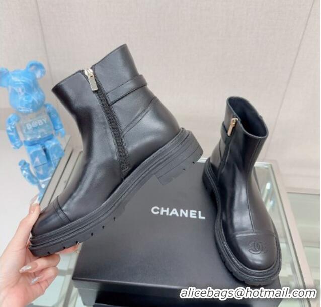 Good Taste Chanel Lambskin Ankle Boots with CC Buckle Black 901005