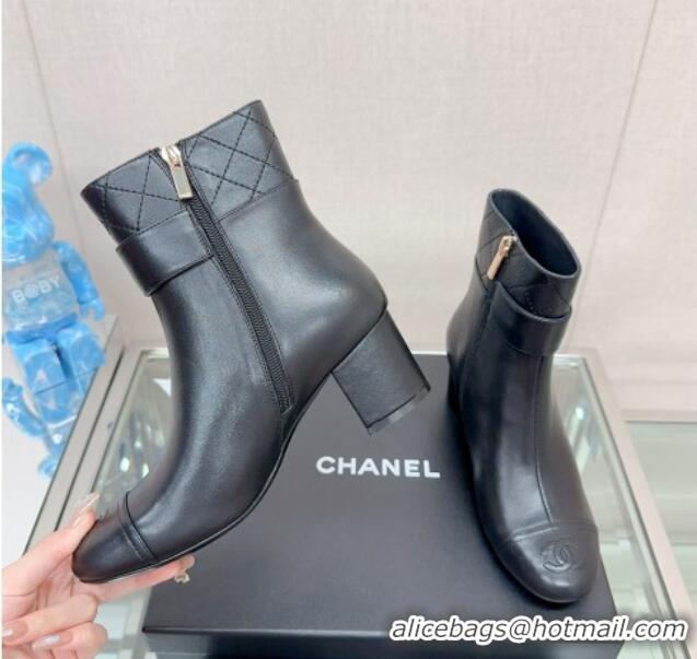 Comfortable Chanel Calfskin Heel Ankle Boots 5cm with Framed CC Black 901007