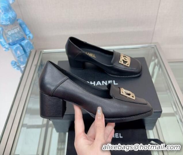 Low Price Chanel Lambskin Heel Loafers 5.5cm with Framed CC Black 901010