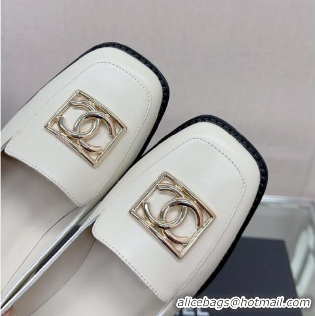 Popular Style Chanel Lambskin Heel Loafers 5.5cm with Framed CC White 901011