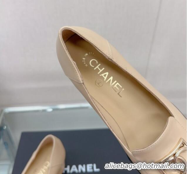 Good Product Chanel Lambskin Heel Loafers 5.5cm with Framed CC Beige 901012