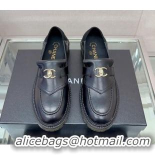 Top Quality Chanel Calfskin Loafers with CC Foldover Black 901013