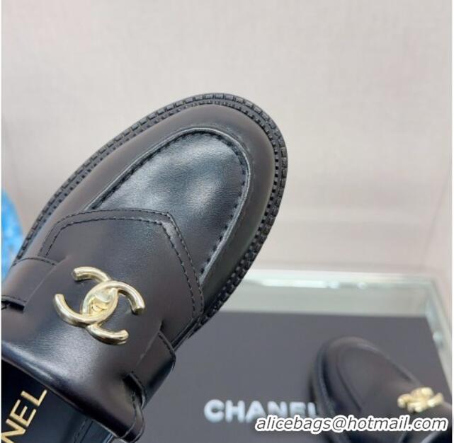 Top Quality Chanel Calfskin Loafers with CC Foldover Black 901013