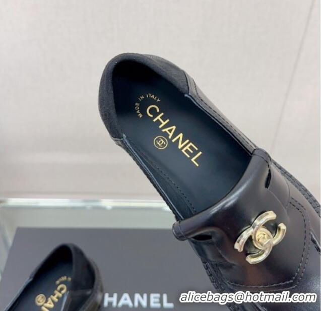 Top Quality Chanel Calfskin Loafers with CC Foldover Black 901013