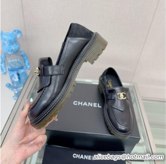 Top Quality Chanel Calfskin Loafers with CC Foldover Black 901013