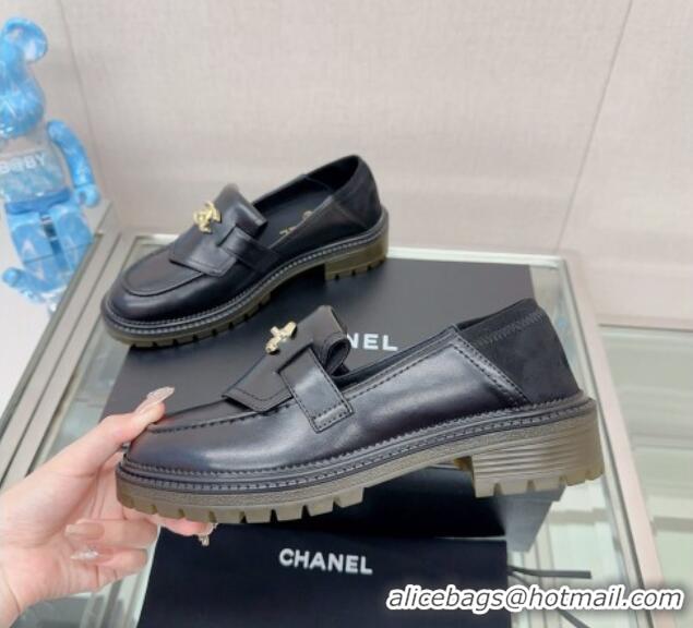 Top Quality Chanel Calfskin Loafers with CC Foldover Black 901013