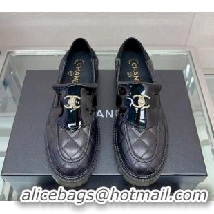 Low Price Chanel Quilted Lambskin Loafers with CC Foldover Black 901014