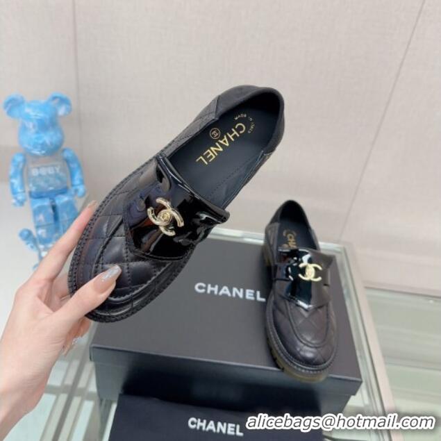 Low Price Chanel Quilted Lambskin Loafers with CC Foldover Black 901014