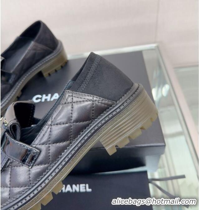 Low Price Chanel Quilted Lambskin Loafers with CC Foldover Black 901014