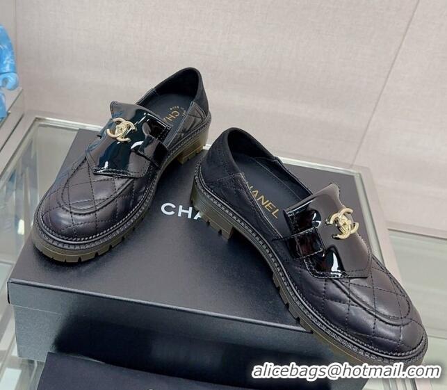 Low Price Chanel Quilted Lambskin Loafers with CC Foldover Black 901014