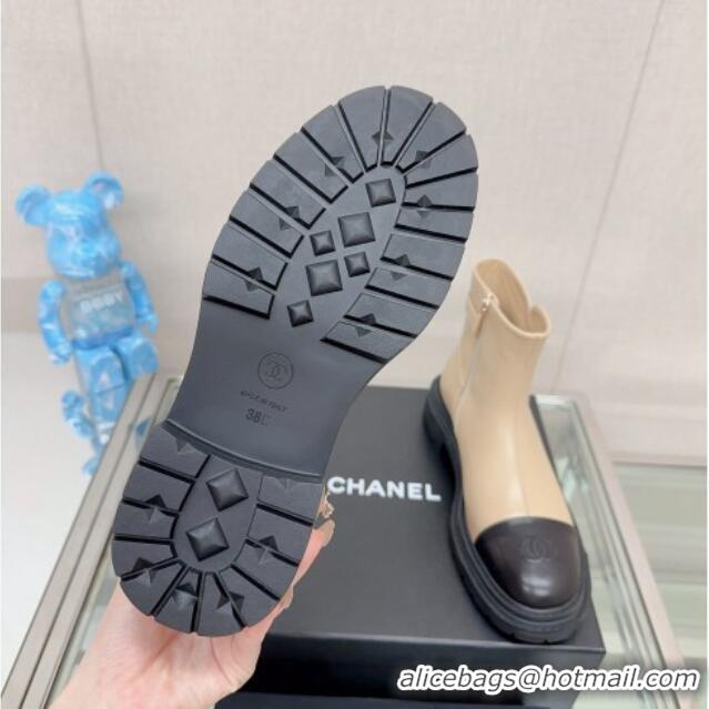 Shop Chanel Lambskin Ankle Boots 3.5cm with Buckle Strap Beige 901015