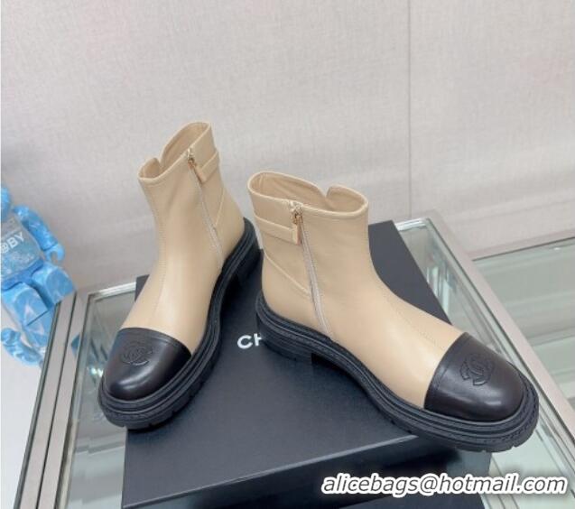 Shop Chanel Lambskin Ankle Boots 3.5cm with Buckle Strap Beige 901015