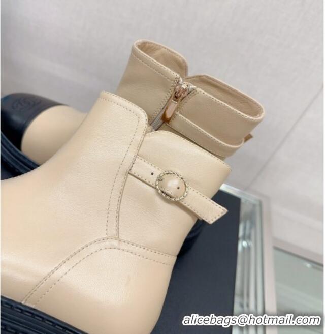 Shop Chanel Lambskin Ankle Boots 3.5cm with Buckle Strap Beige 901015