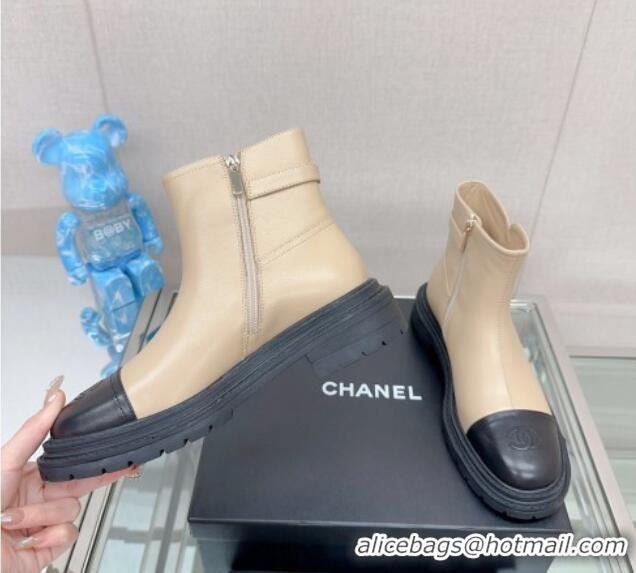 Shop Chanel Lambskin Ankle Boots 3.5cm with Buckle Strap Beige 901015