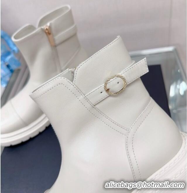 New Style Chanel Lambskin Ankle Boots 3.5cm with Buckle Strap White 901016