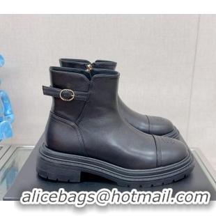 Most Popular Chanel Lambskin Ankle Boots 3.5cm with Buckle Strap Black 901017