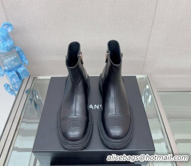 Most Popular Chanel Lambskin Ankle Boots 3.5cm with Buckle Strap Black 901017