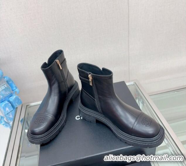 Most Popular Chanel Lambskin Ankle Boots 3.5cm with Buckle Strap Black 901017