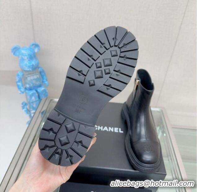 Most Popular Chanel Lambskin Ankle Boots 3.5cm with Buckle Strap Black 901017