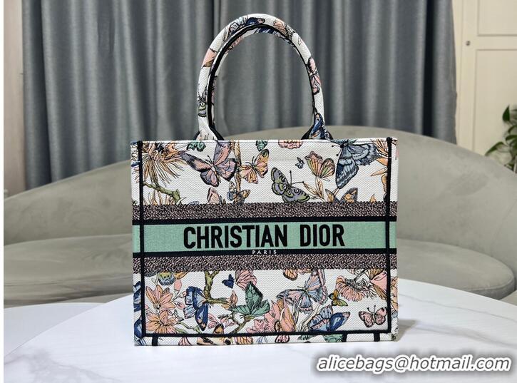 Best Price MEDIUM DIOR BOOK TOTE White Multicolor Toile de Jouy Mexico Embroidery M1296ZE