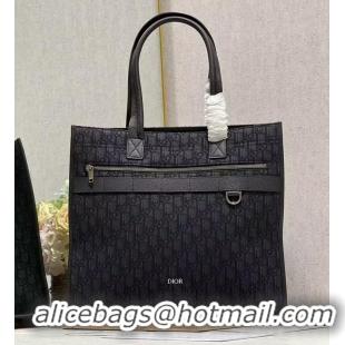 Reasonable Price Dior Essentials SAFARI TOTE BAG Black Dior Oblique Jacquard and Grained Calfskin 1ESSH22