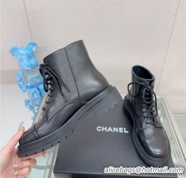 Good Product Chanel Lambskin Lace-up Ankle Boots 3.5cm Black 901020