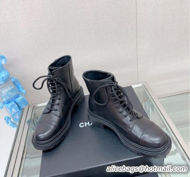 Good Product Chanel Lambskin Lace-up Ankle Boots 3.5cm Black 901020