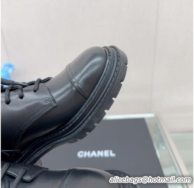 Good Product Chanel Lambskin Lace-up Ankle Boots 3.5cm Black 901020