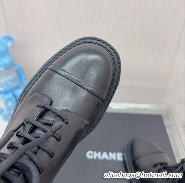 Good Product Chanel Lambskin Lace-up Ankle Boots 3.5cm Black 901020