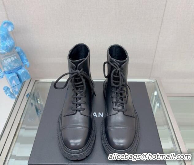 Good Product Chanel Lambskin Lace-up Ankle Boots 3.5cm Black 901020