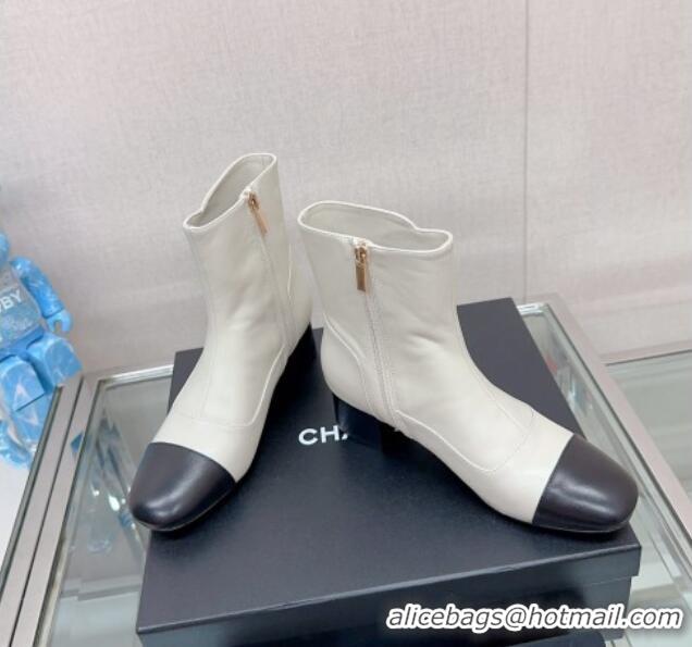 Cheap Price Chanel Lambskin Heel Ankle Boots 5cm in Patchwork Leather White 901021