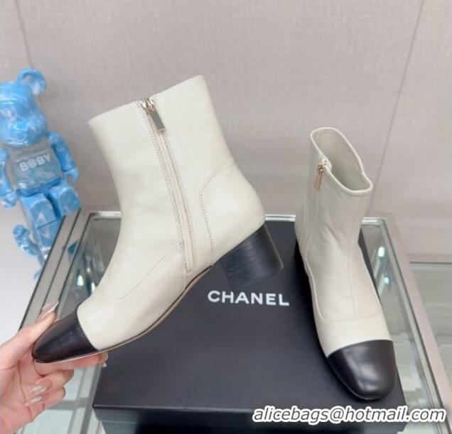 Cheap Price Chanel Lambskin Heel Ankle Boots 5cm in Patchwork Leather White 901021