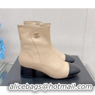 Best Grade Chanel Lambskin Heel Ankle Boots 5cm in Patchwork Leather Beige 901022