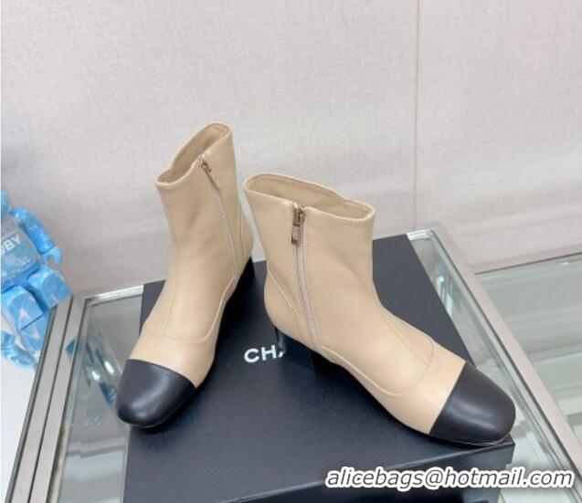 Best Grade Chanel Lambskin Heel Ankle Boots 5cm in Patchwork Leather Beige 901022