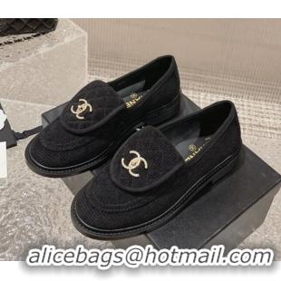 Sumptuous Chanel Fabric Loafers with Crystal CC Foldover Black 901038