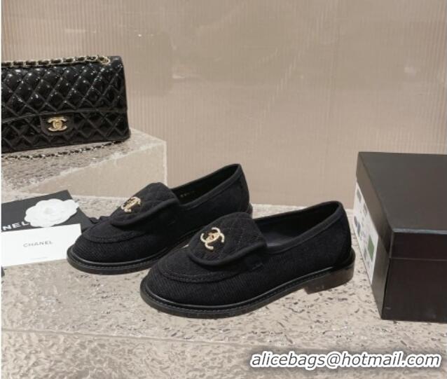 Sumptuous Chanel Fabric Loafers with Crystal CC Foldover Black 901038