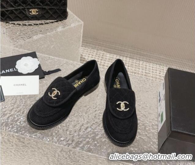 Sumptuous Chanel Fabric Loafers with Crystal CC Foldover Black 901038