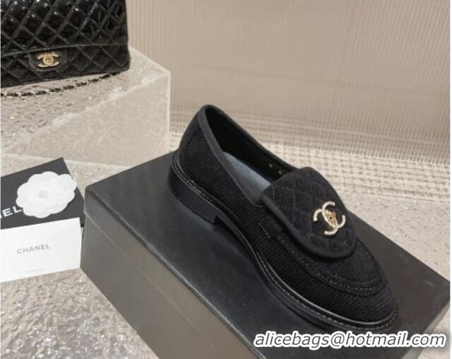 Sumptuous Chanel Fabric Loafers with Crystal CC Foldover Black 901038