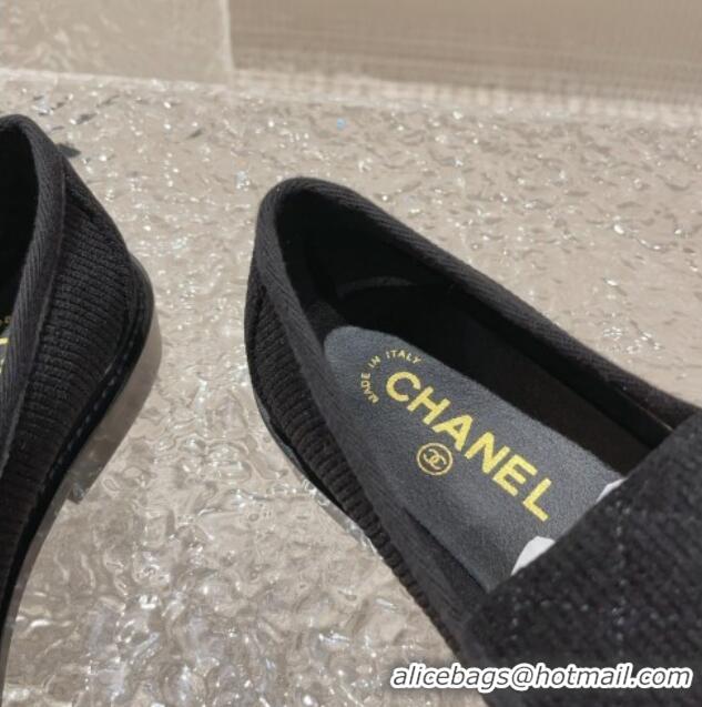 Sumptuous Chanel Fabric Loafers with Crystal CC Foldover Black 901038