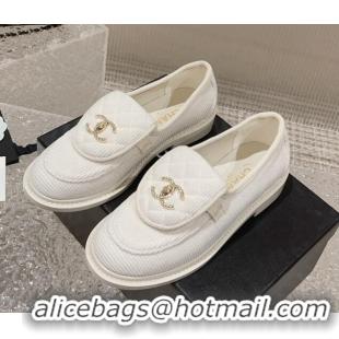 Good Looking Chanel Fabric Loafers with Crystal CC Foldover White 901039