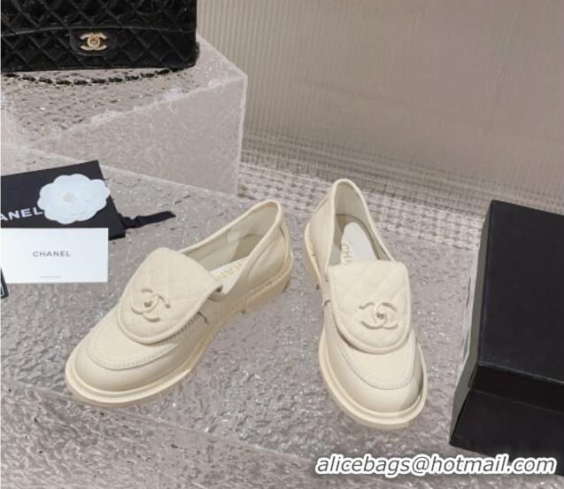 Best Product Chanel Canvas Loafers with Matte CC Foldover Cream White 901040