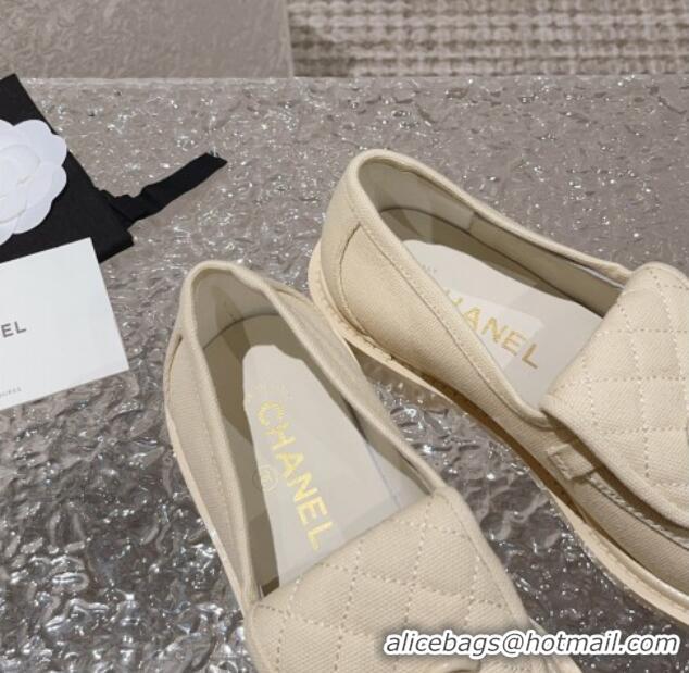 Best Product Chanel Canvas Loafers with Matte CC Foldover Cream White 901040