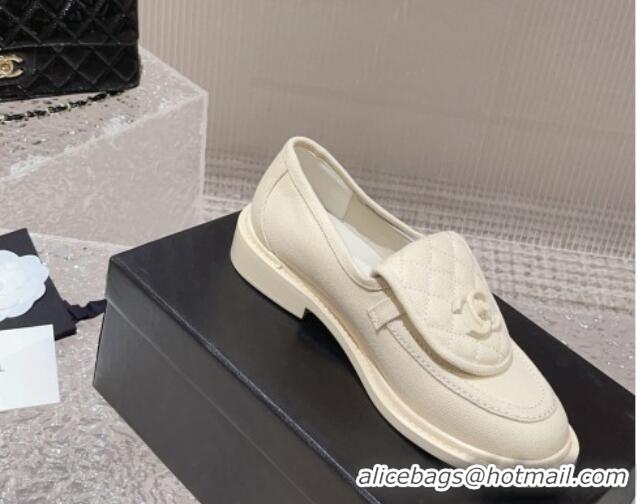 Best Product Chanel Canvas Loafers with Matte CC Foldover Cream White 901040