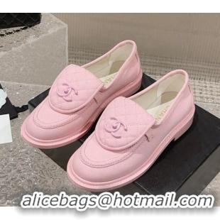 Best Price Chanel Canvas Loafers with Matte CC Foldover Pink 901041