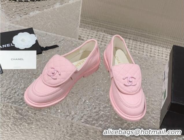 Best Price Chanel Canvas Loafers with Matte CC Foldover Pink 901041