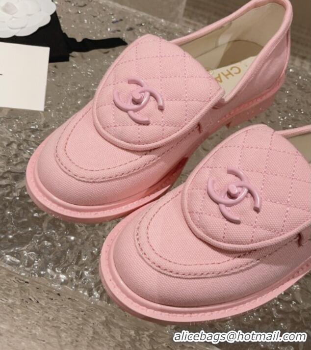 Best Price Chanel Canvas Loafers with Matte CC Foldover Pink 901041