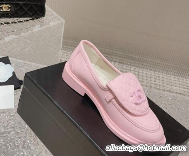 Best Price Chanel Canvas Loafers with Matte CC Foldover Pink 901041