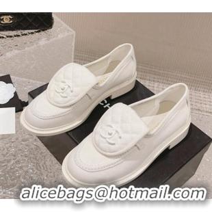 Top Grade Chanel Canvas Loafers with Matte CC Foldover Optic White 901042